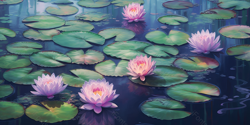 绿色清爽夏天夜间傍晚粉色莲花荷花在池塘里绽放中国风背景插画,插画/手绘图,插画/手绘图库,插画/手绘图下载,插画/手绘